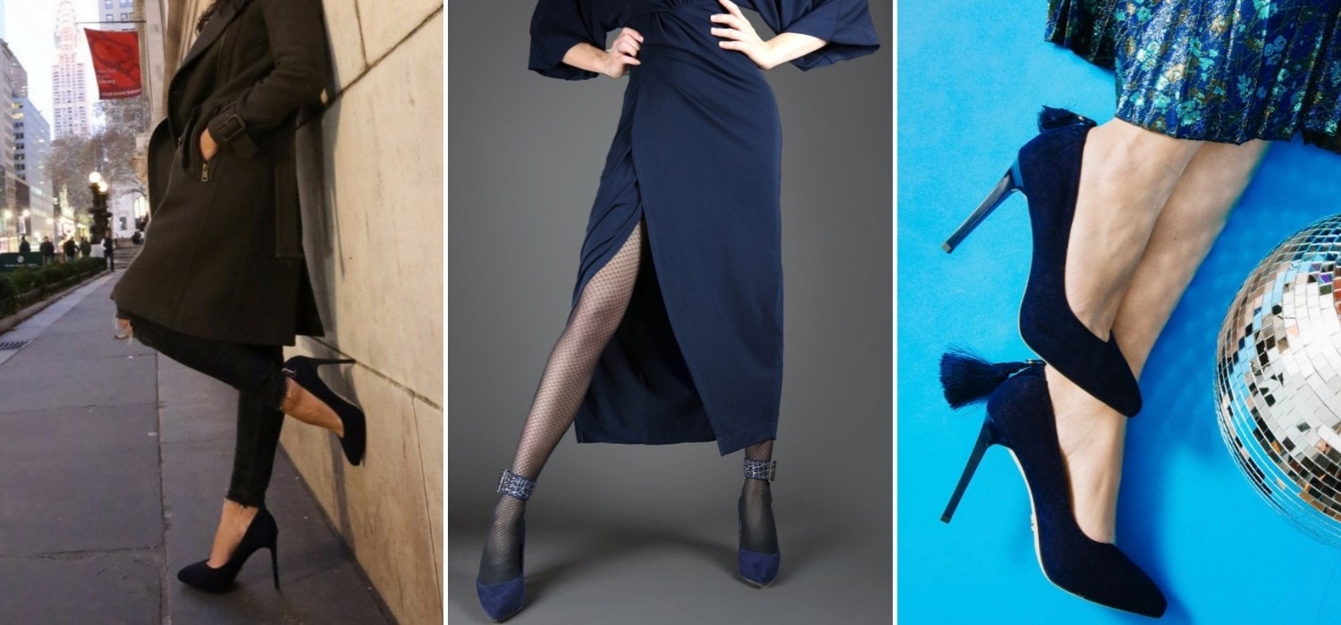 The Deepsea Blue Mulan Platform Heel from VEERAH is a seductive stiletto with removable ankle strap & tassel. Ethically & sustainably made from vegan suede.