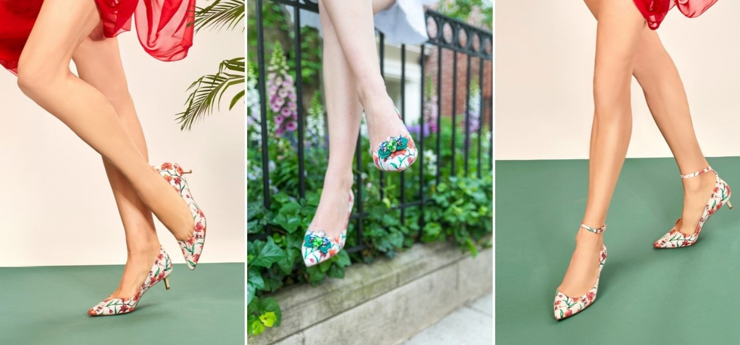 The Coral Orchid Maya Kitten Heel from VEERAH is an everyday heel with removable ankle strap. Ethically & sustainably made from recycled plastic bottles.