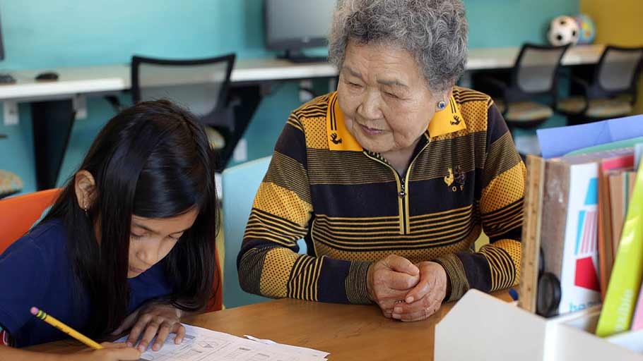 Clark Commons residents using the resident services room
