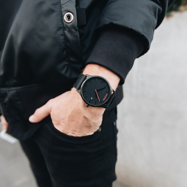 Black Leather Watch Men's 45mm Classic Series MVMT