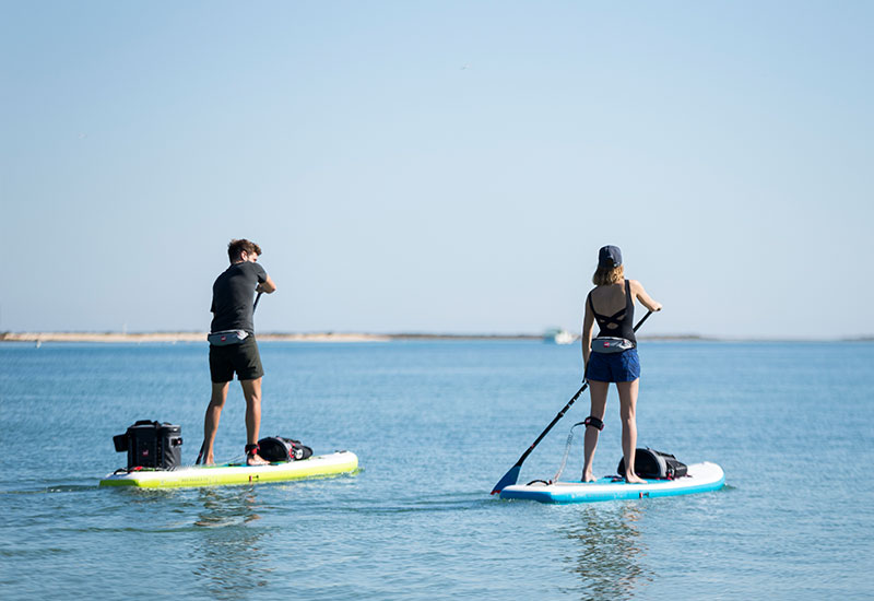 Couple paddle boarding