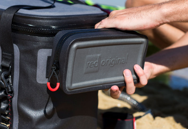 Attaching the Red Original Dry Pouch to a cool bag