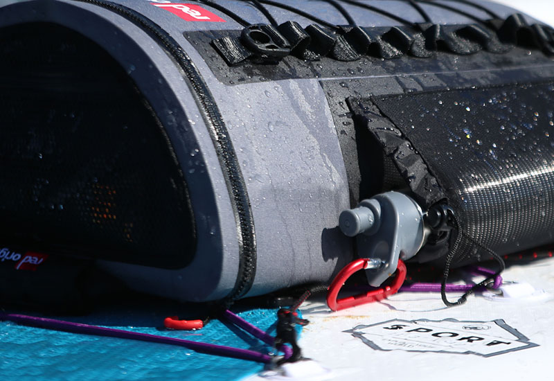 Red Original Purple Cargo Bungee installed on a Sport SUP
